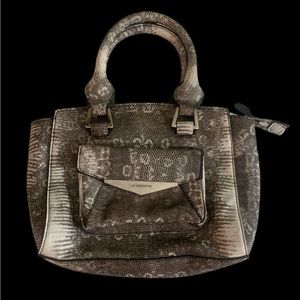 Liz Claiborne Faux Snakeskin Handbag, Shades Of Gray With Silver Accents.